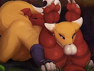 Renamon X Guilmon pijpbeurt harig