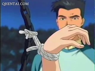 Naked anime unfocused gets roped and gangbanged
